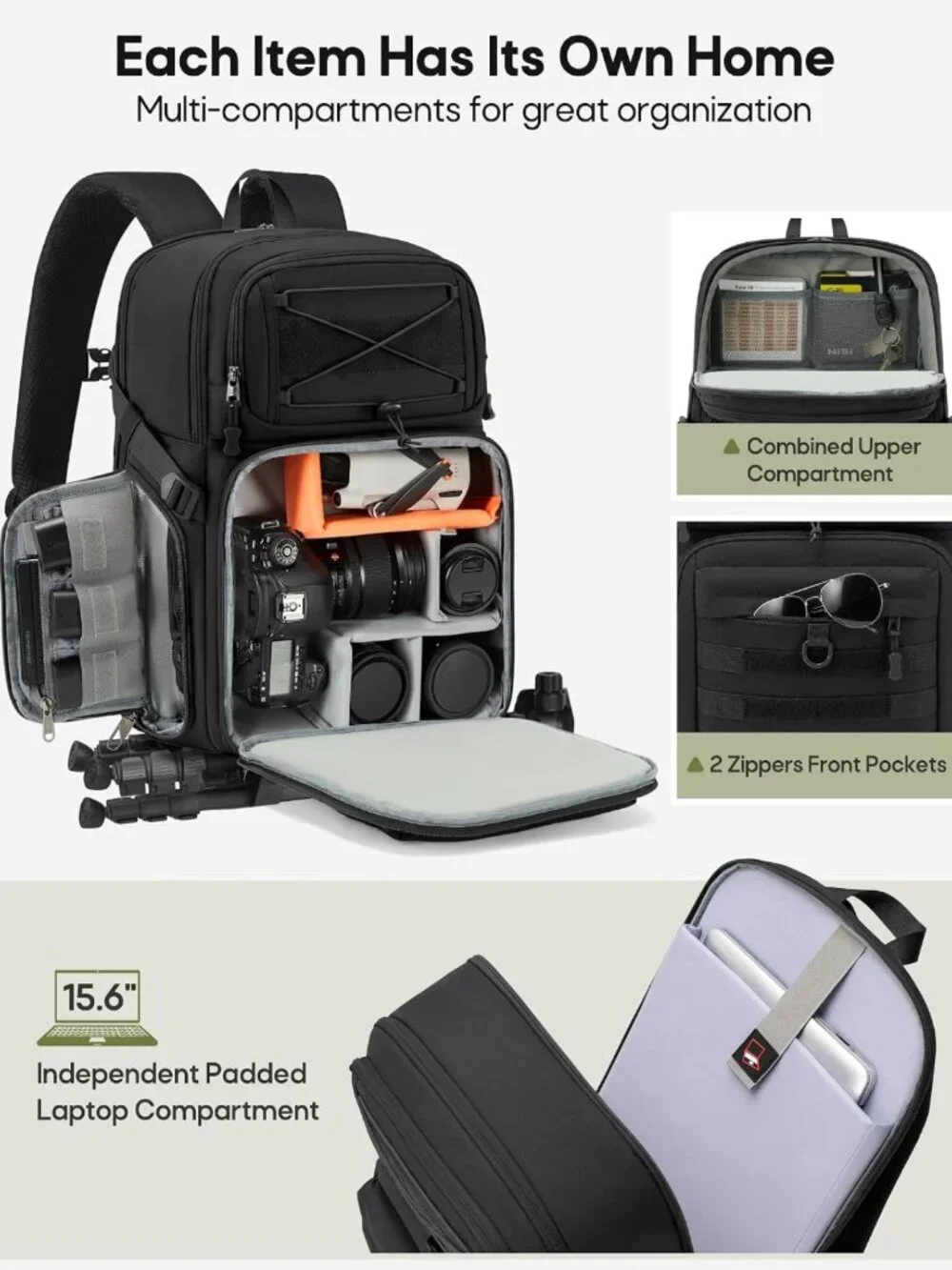 Tactical Camera Backpack for DSLR/SLR/Mirrorless - Durable, Stylish & Spacious
